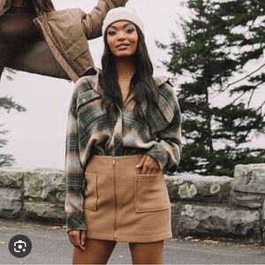 Kittenish Camel and Gold Zipper Mini Skirt